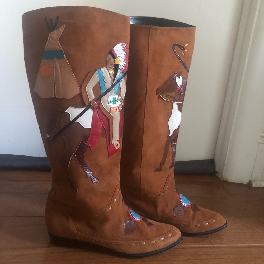 ❤️Gorgeous Zalo Rodeo Leather Suede Tall Western Cowgirl Native American Boots 7